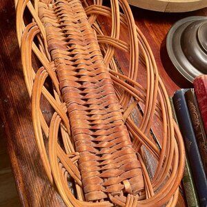 Vintage Wicker French Bread Basket Twisted Lattice Rattan Tray